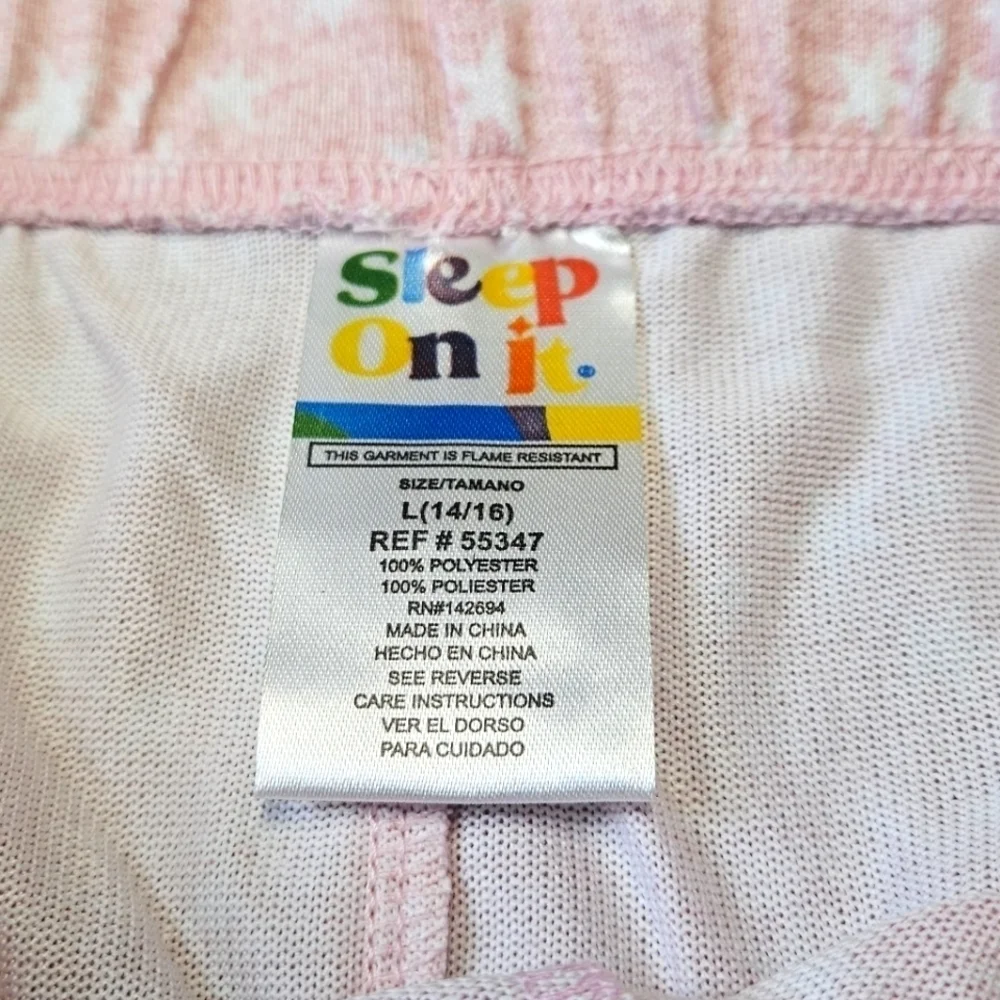 Sleep On It Pajama Pants Pastel Pink Stars Elastic Waist Children's Girl's Large